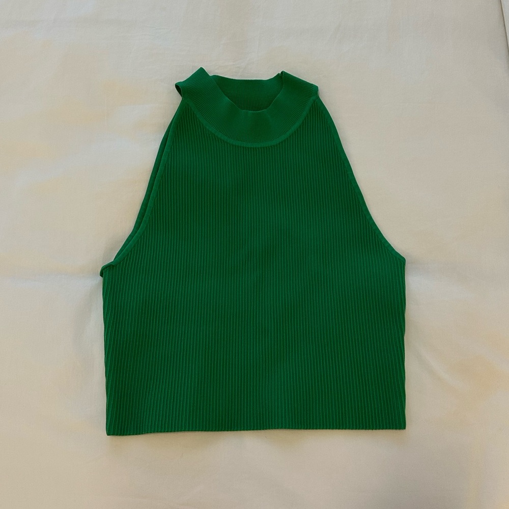 Aritzia High Neck Sculpt green ribbed top